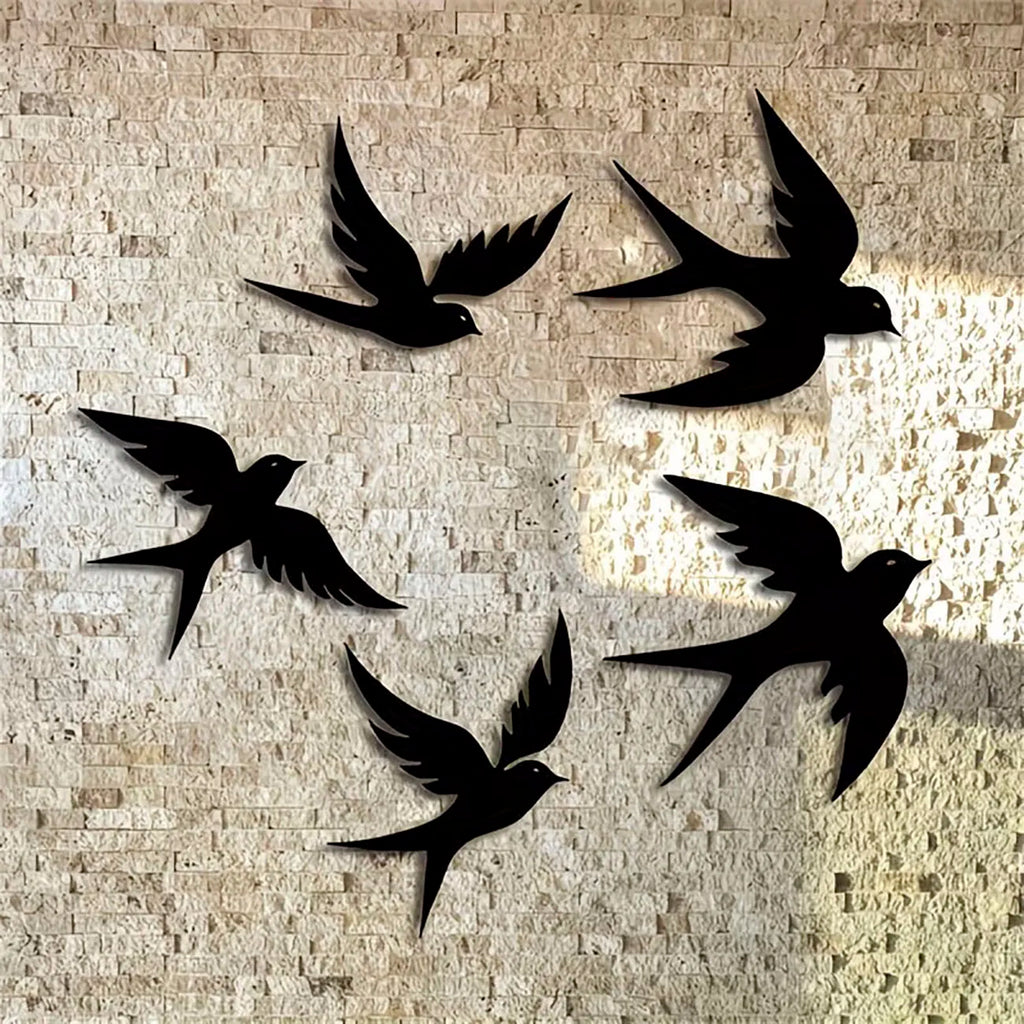 Black Swallow Wooden Wall Decor — Set of 5 Silhouette Signs