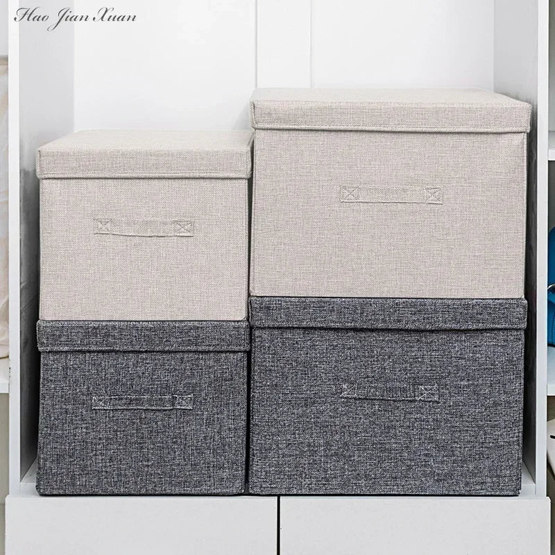 Foldable Cotton Linen Storage Basket with Lid