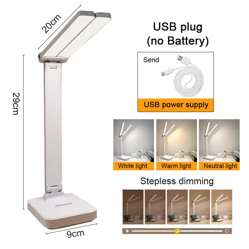 Foldable USB Rechargeable Desk Lamp — Touch Dimming, 3 Colour Modes