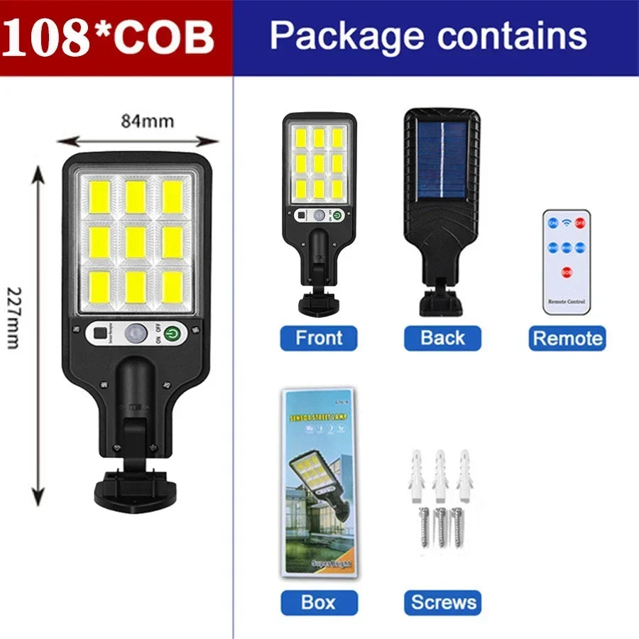 Solar COB Street Light — Motion Sensor, Remote Control, Waterproof