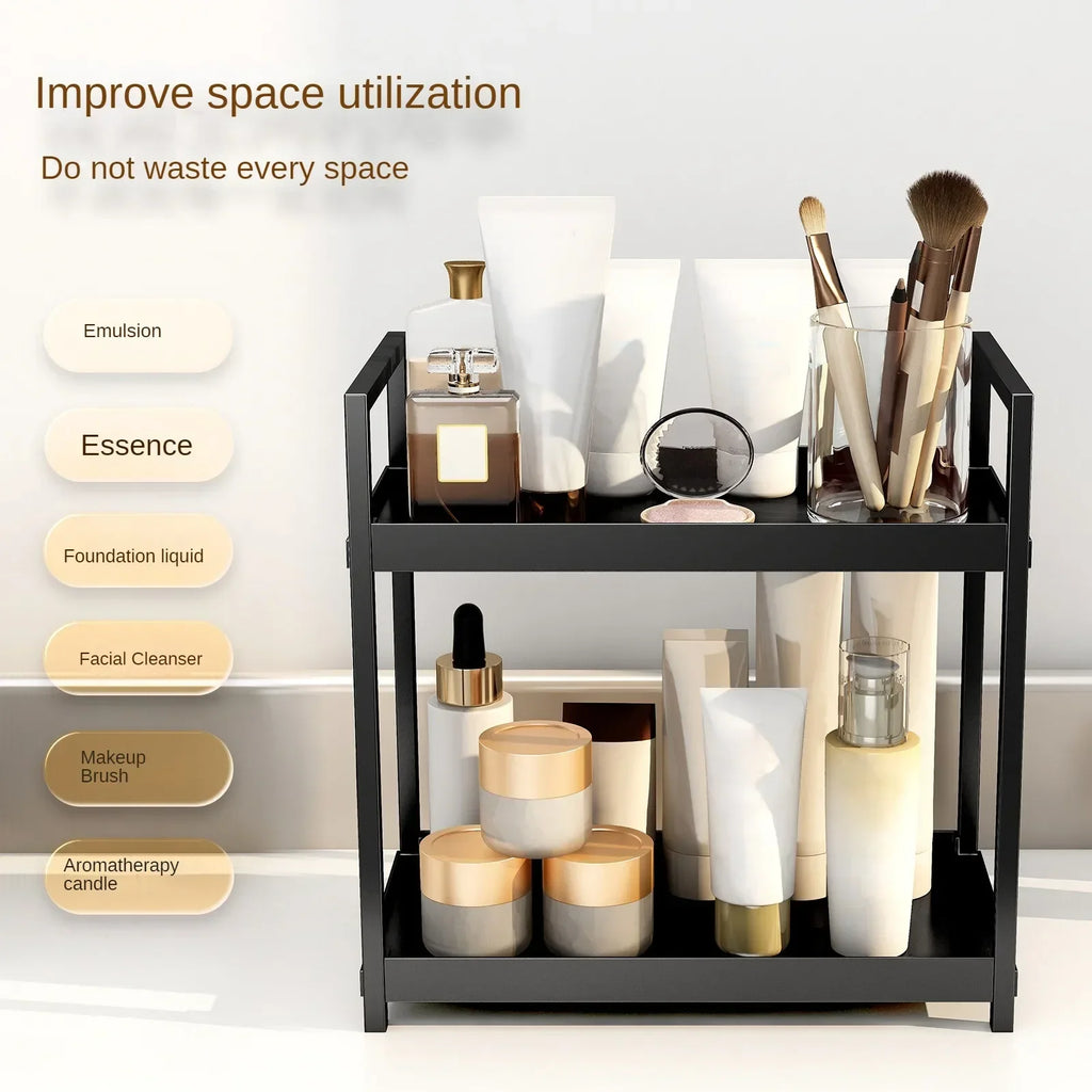 2-Tier Under-Sink Sliding Cabinet Organizer with Hooks — White or Black