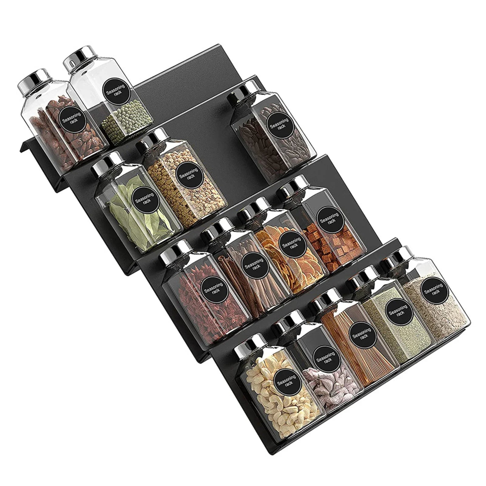 Acrylic Spice Drawer Organizer Tray — Slanted, Expandable, Clear or Black