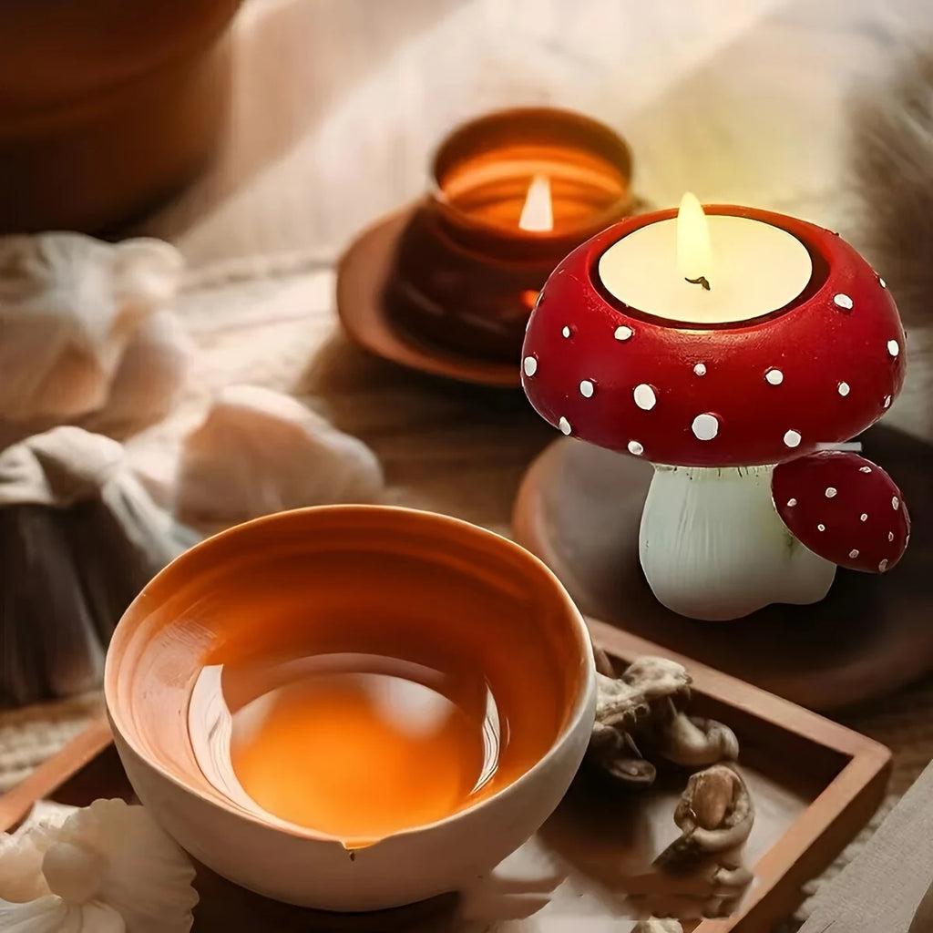 Resin Mushroom Tealight Candle Holder — Decorative Craft Ornament