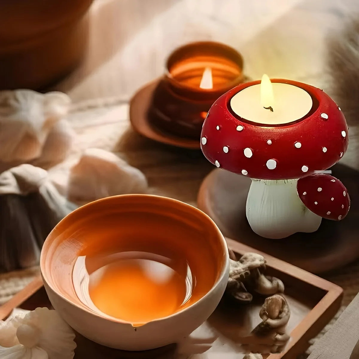 Resin Mushroom Tealight Candle Holder — Decorative Craft Ornament