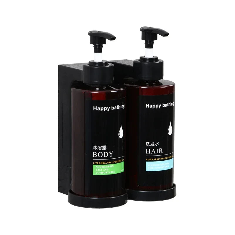 Dual Wall-Mount Soap Dispenser — No-Drill, Separate Shampoo & Shower Gel Bottles