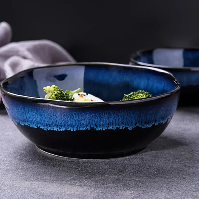 PEISI Bone China Bowl – Handmade Japanese Style Gradient Blue, 3 Sizes
