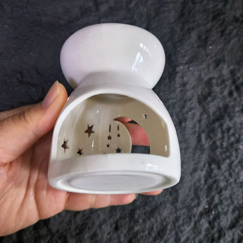 White Ceramic Incense & Essential Oil Burner — Candle Heating Aromatherapy Holder