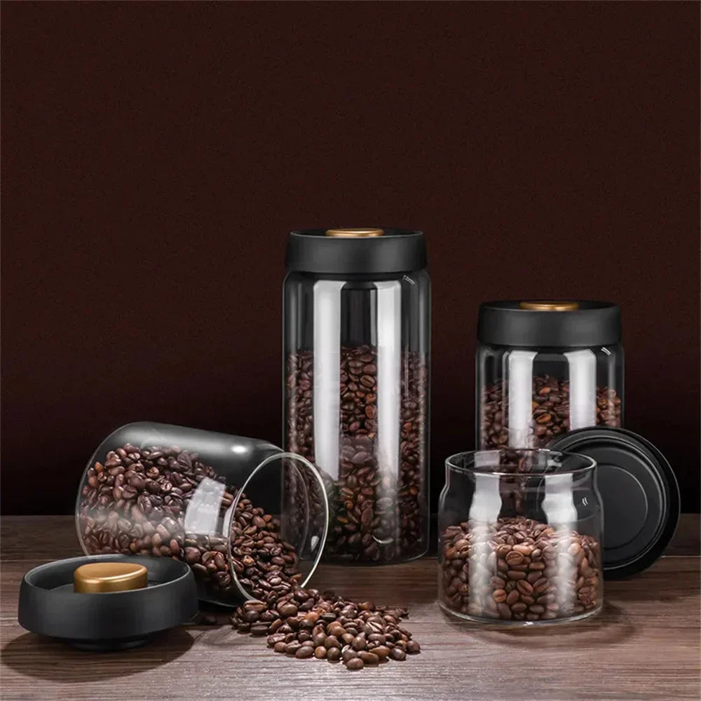 Vacuum-Pump Glass Coffee Storage Jar — Airtight, Minimalist Design