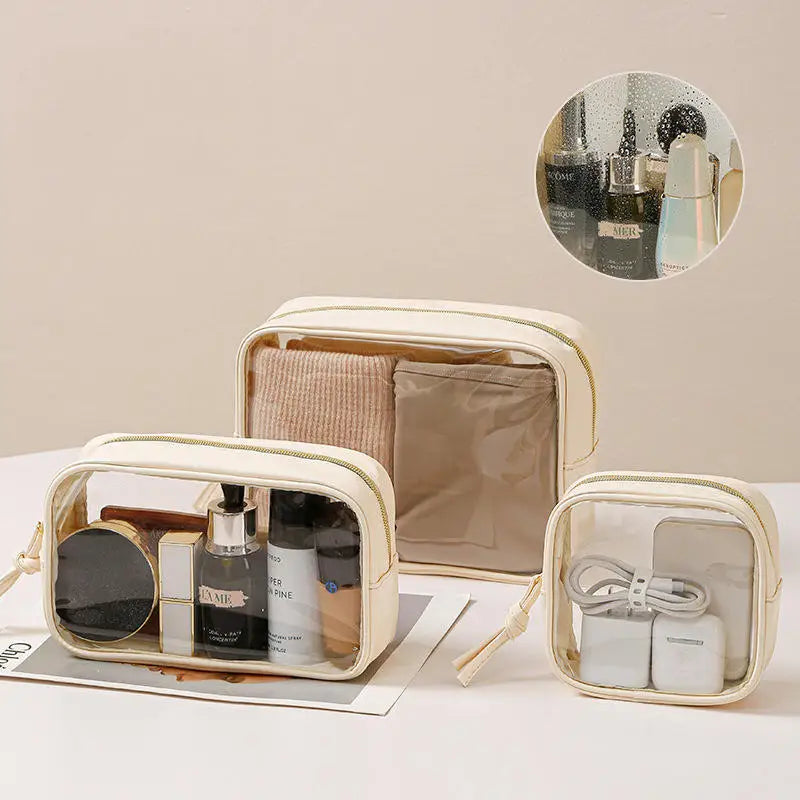 Large Capacity Transparent PVC Makeup Bag — Waterproof Travel Cosmetics Organizer