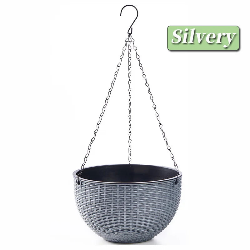 Hanging Hanging Plastic Flower Pot European Style Honeycomb Pattern Imitation Rattan Flower Pot Hanging Indoor Hanging Basket