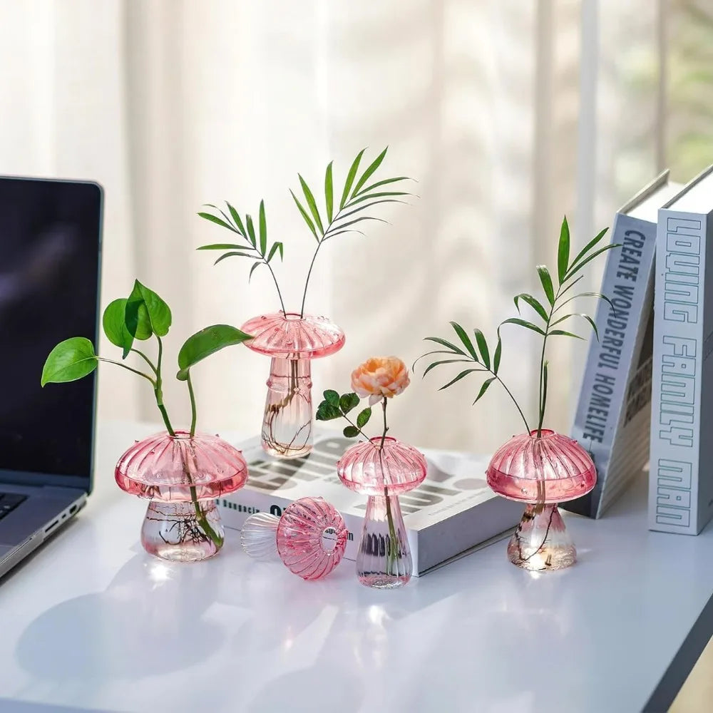 Colourful Mushroom Glass Vase — Set of 5 Hydroponic Flower Pots