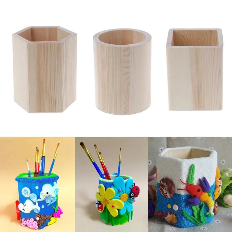 Wooden Pen & Stationery Holder — Square, Round or Hexagonal