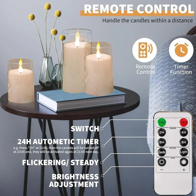 Acrylic Flameless LED Candles with Remote & Timer — Set of 2 or 3