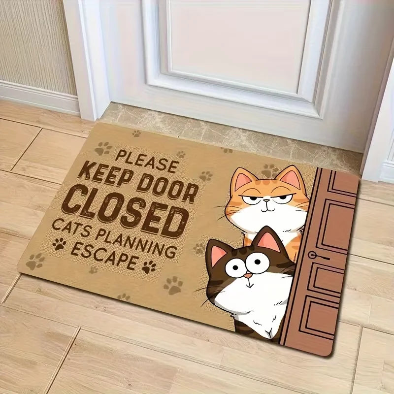 VIKAMA Cute Cat Floor Mat – Washable Fade Resistant Polyester Rug