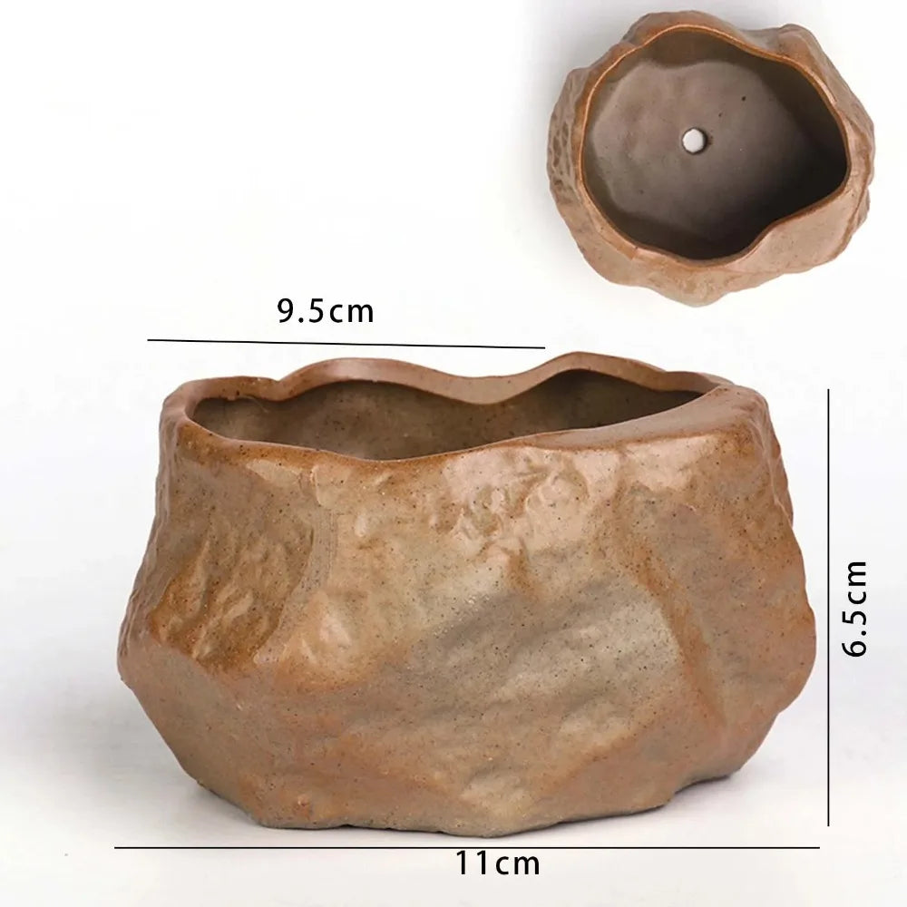 Stone Shape Ceramic Succulent Pot – Nordic Style Planter with Drainage Hole