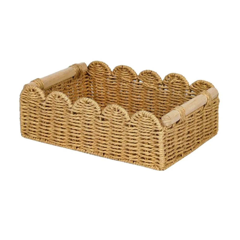 Handwoven Paper Rope Storage Basket — Scalloped Edge, Toilet Paper & Decor