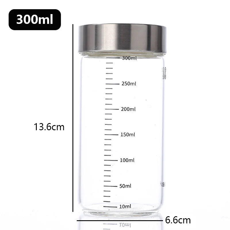 Airtight Glass Storage Cup with Measurement Scale — Heat-Resistant, Portable