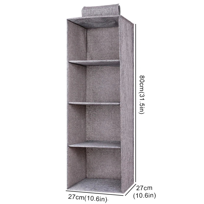 Cotton Linen Hanging Wardrobe Organizer with Drawers — Foldable Closet Shelves