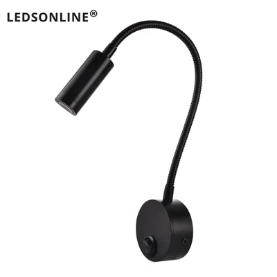 3W LED Reading Wall Lamp — Flexible, Plug-In, Black, Silver or White