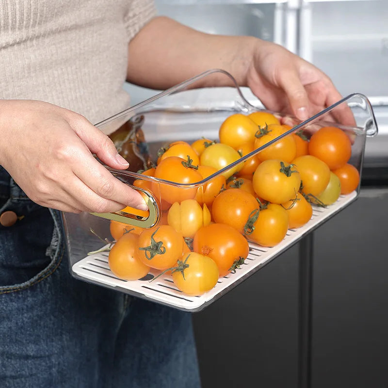 Fridge Drawer Storage Box with Handle — Multipurpose, Draining Design