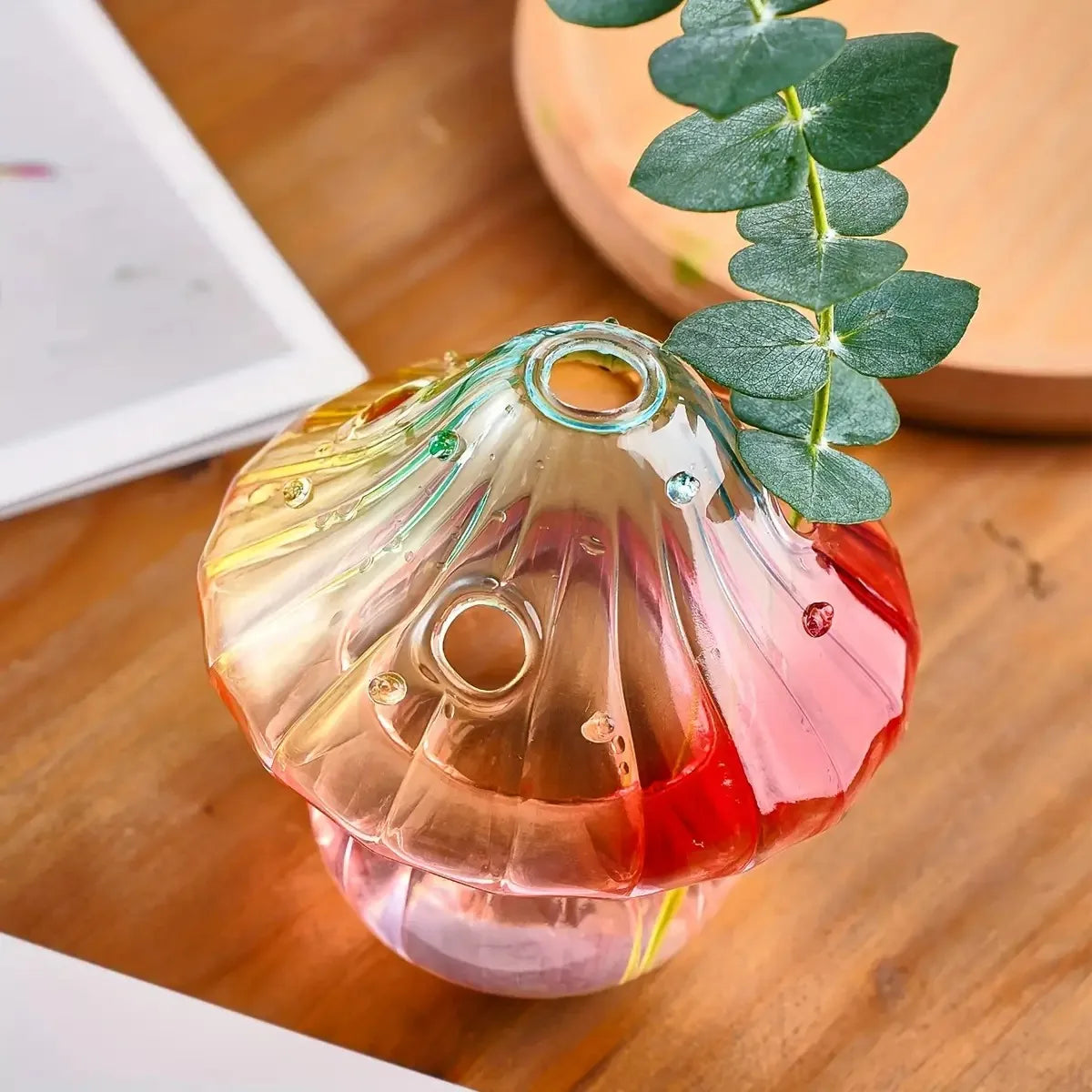 Boho Handcrafted Glass Mushroom Vase — Hydroponic Cylinder Planter
