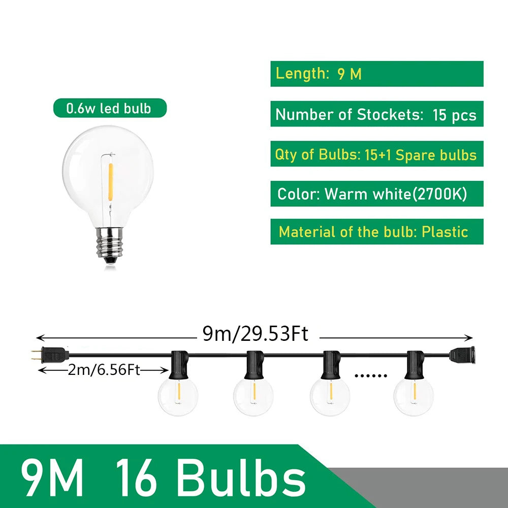 G40 Globe Festoon Outdoor String Lights — Warm White, Dimmable
