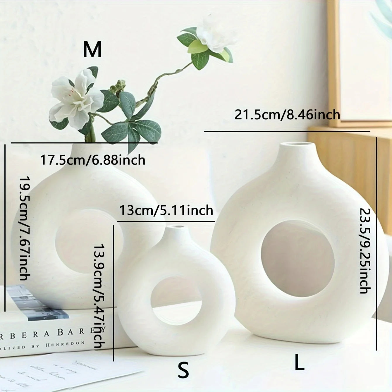 White & Beige Ceramic Donut Vase — Modern Boho Home Decor