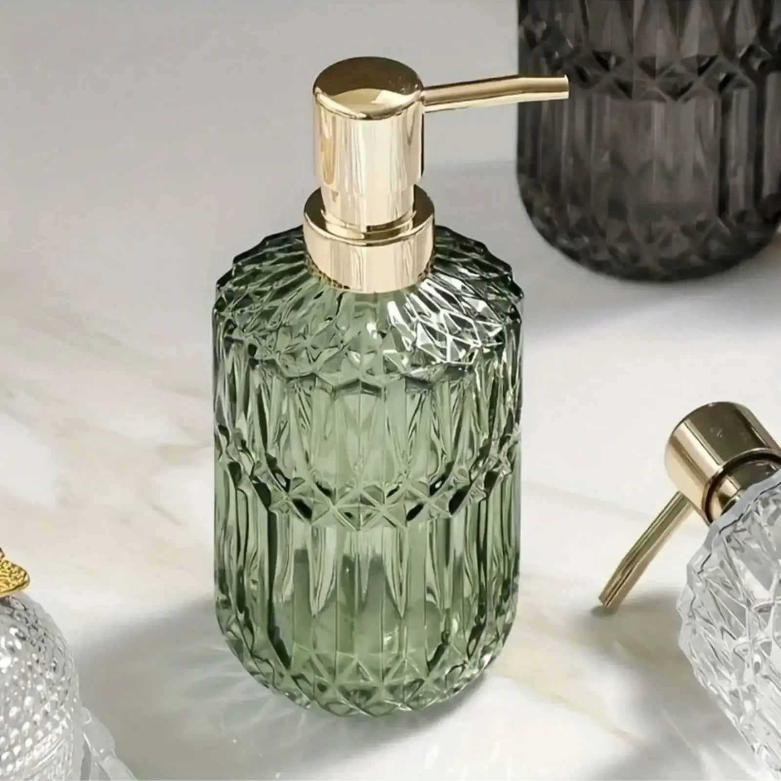 400ml Clear Glass Soap Dispenser — Manual Press Hand Sanitizer Bottle