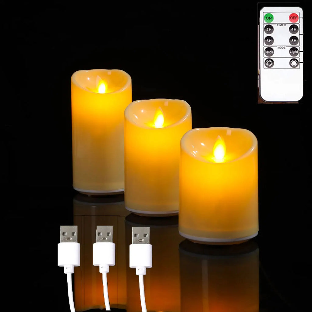 USB Rechargeable LED Candles with Remote Control — Set of 1 or 3