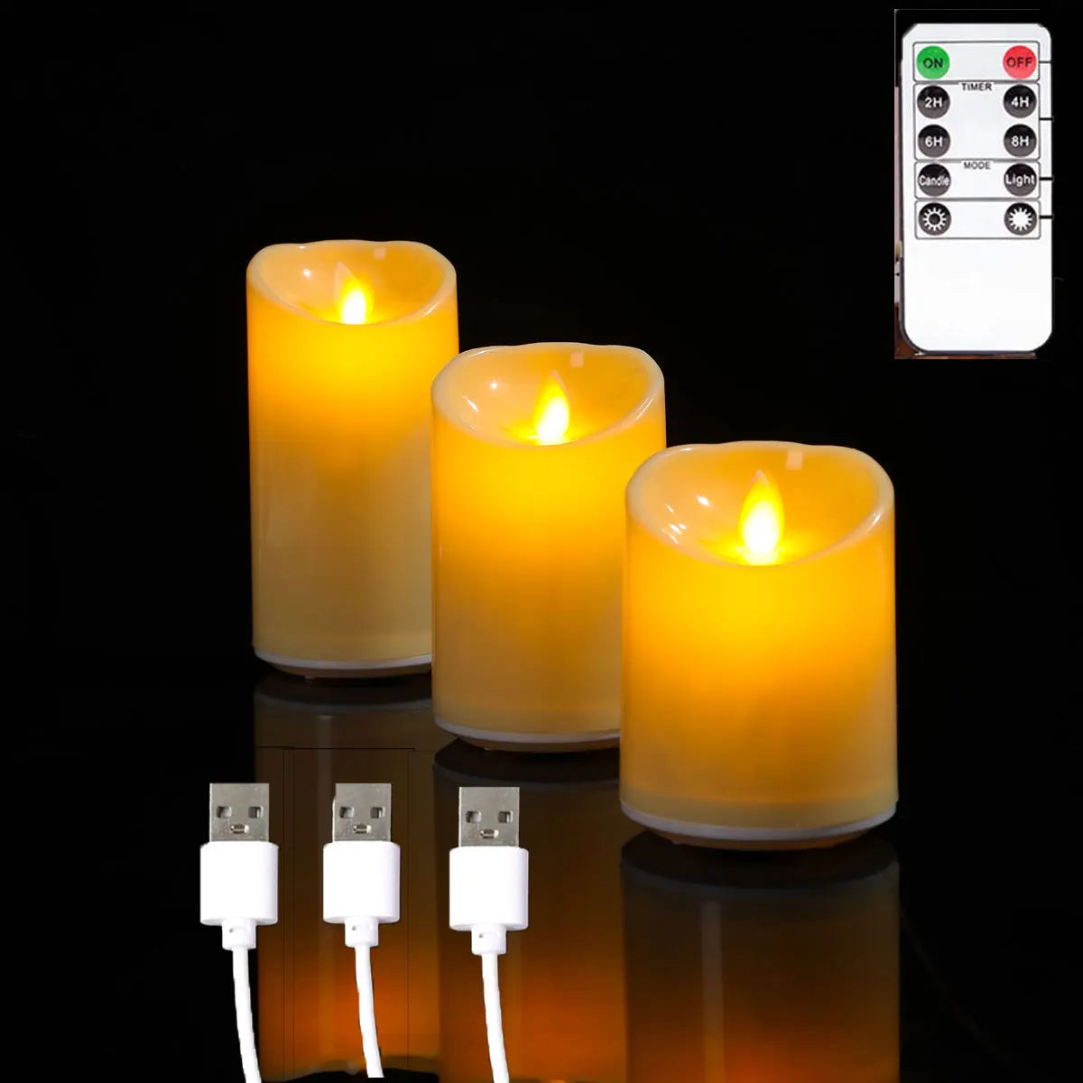 USB Rechargeable LED Candles with Remote Control — Set of 1 or 3