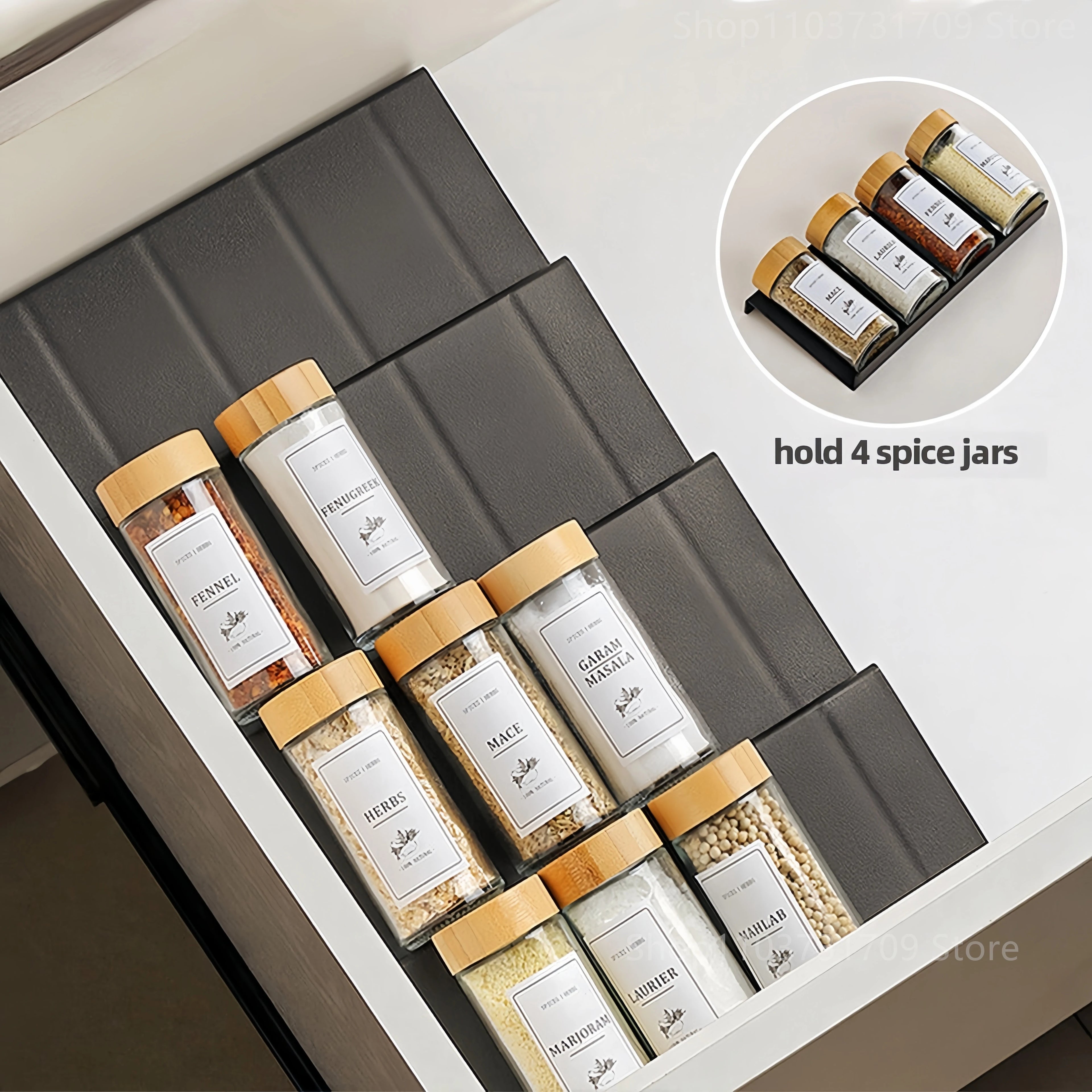 4-Layer Drawer Spice Rack Organizer — Stepped Design, Combinable