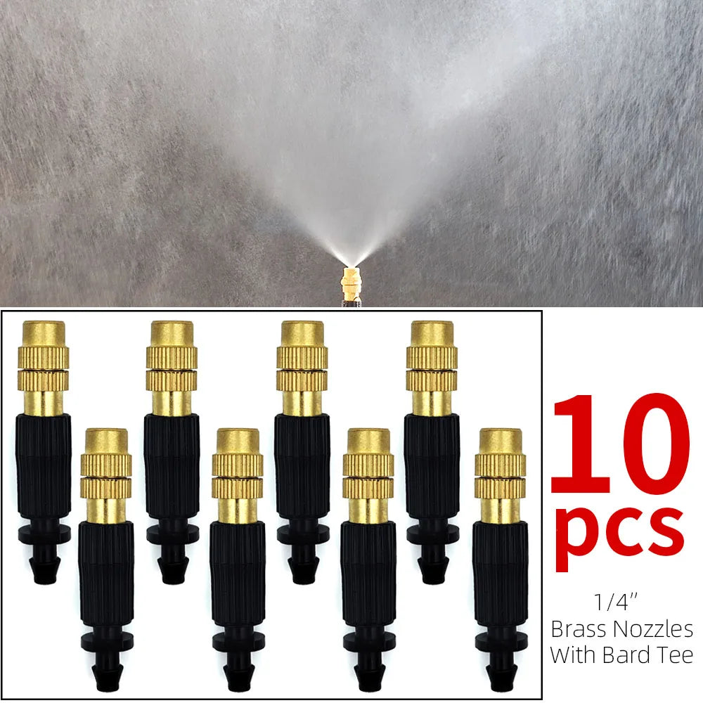 Outdoor Misting Cooling System – Brass Atomizer Nozzles & 4/7mm Hose for Patio & Greenhouse (5–30 m)