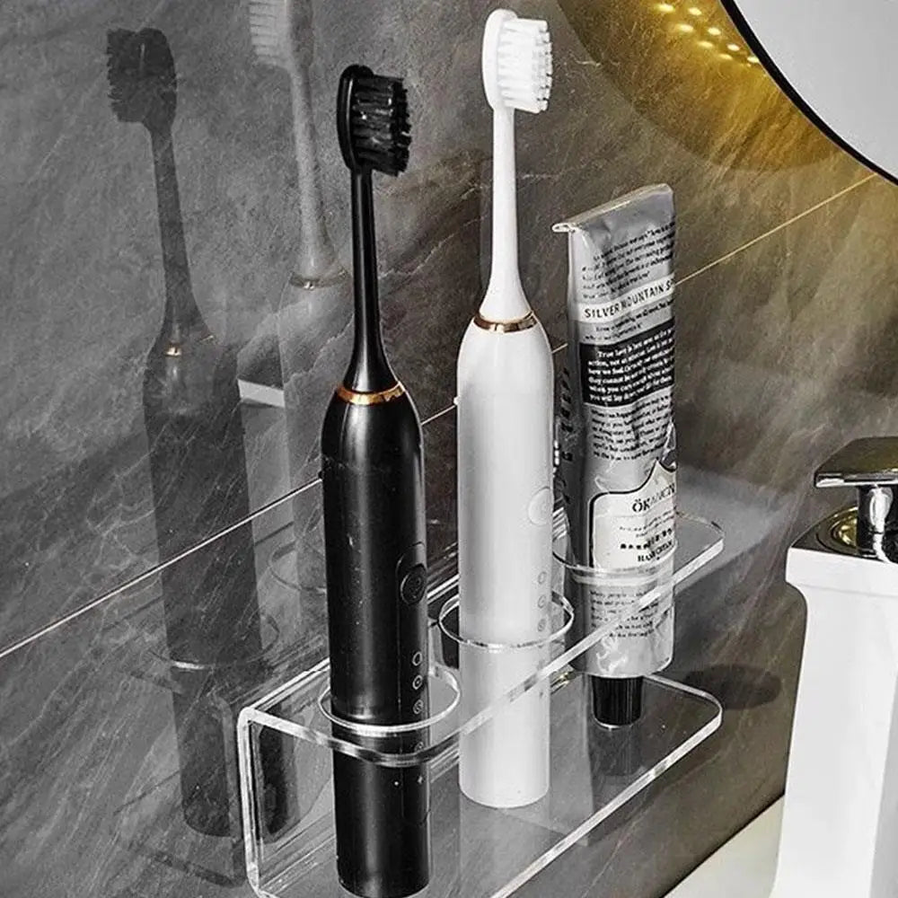 Acrylic Wall-Mount Toothbrush Holder — No-Drill, 2/3/4 Holes, Transparent