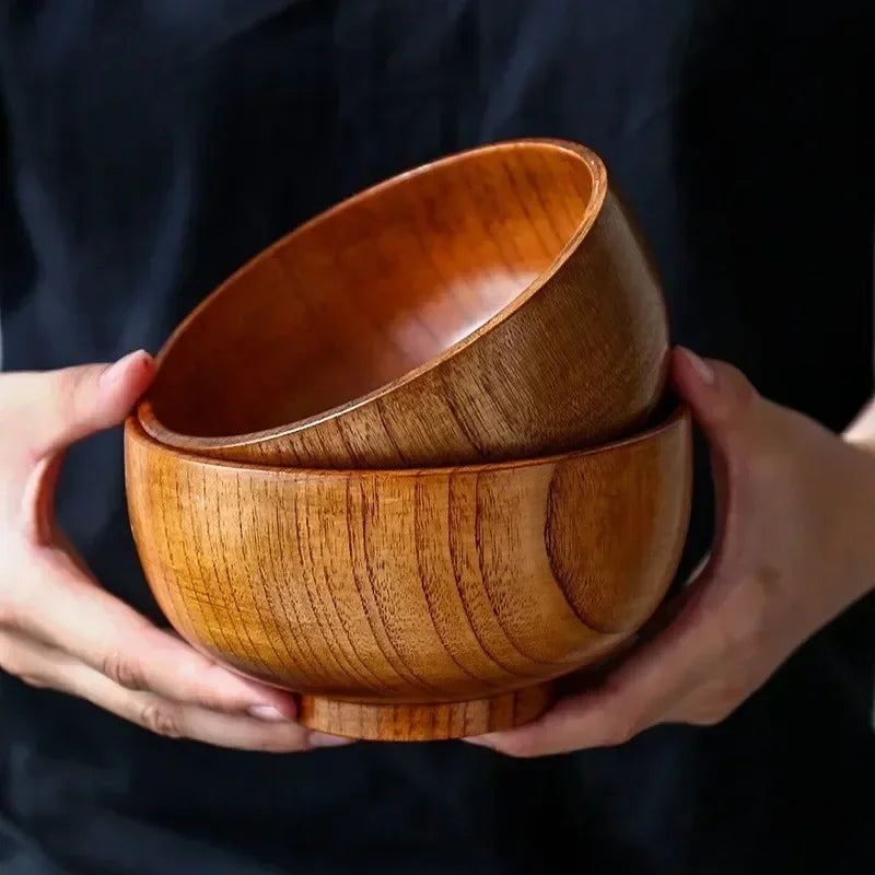Japanese Style Jujube Wood Round Bowl — Soup, Rice & Children’s Tableware