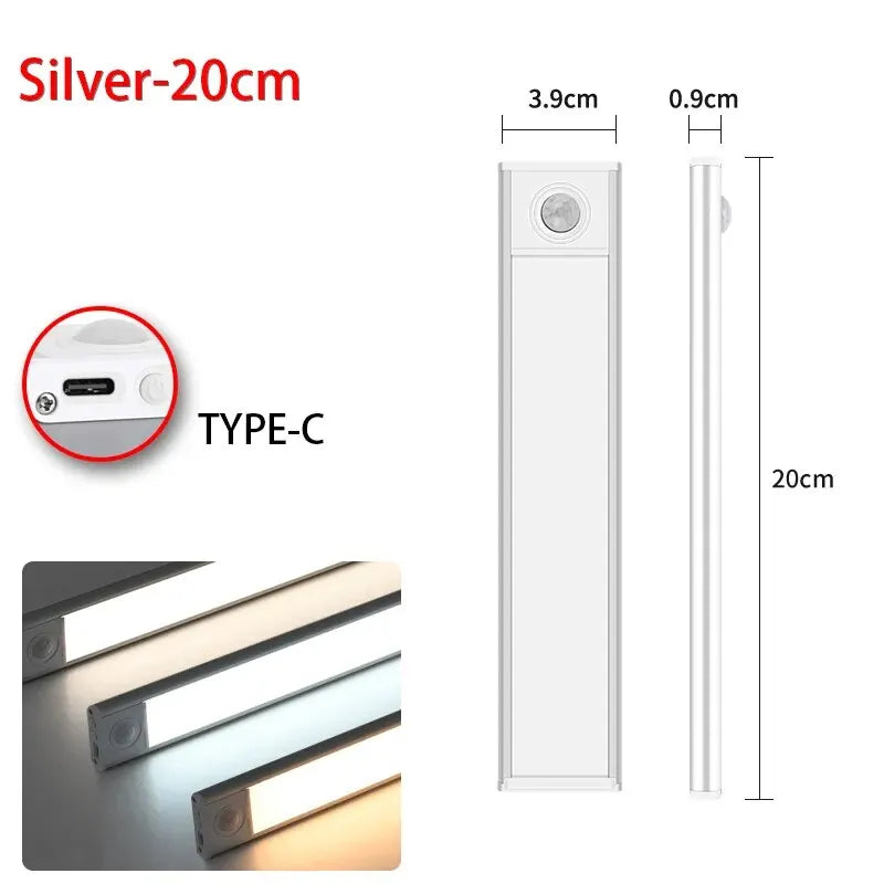 Wireless Motion Sensor Under-Cabinet Light — USB Rechargeable, Aluminium