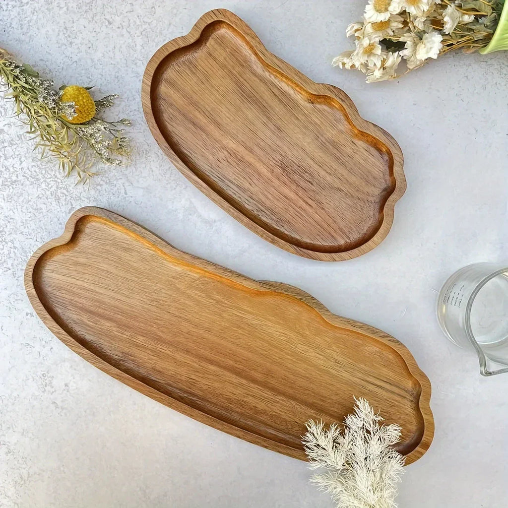 Japanese Solid Wood Tea & Dessert Tray — Heat Resistant, Cloud Shape