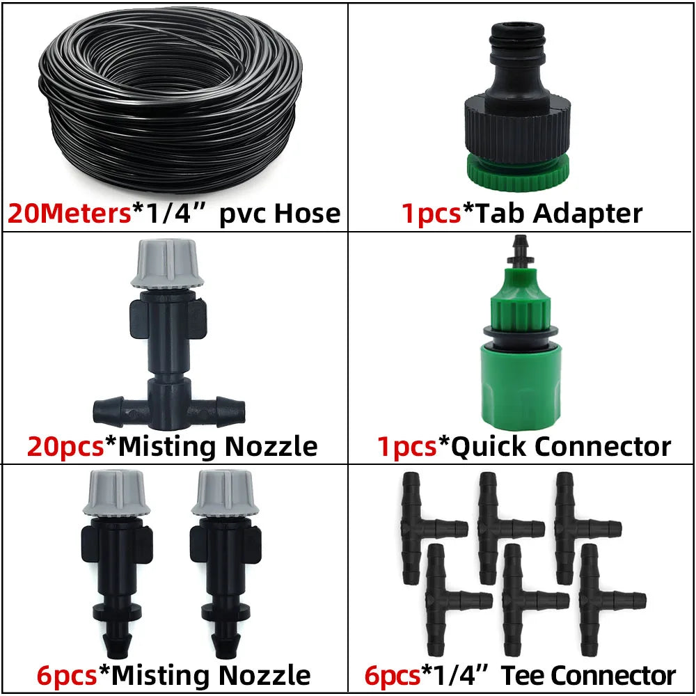 Outdoor Misting Cooling System – Brass Atomizer Nozzles & 4/7mm Hose for Patio & Greenhouse (5–30 m)