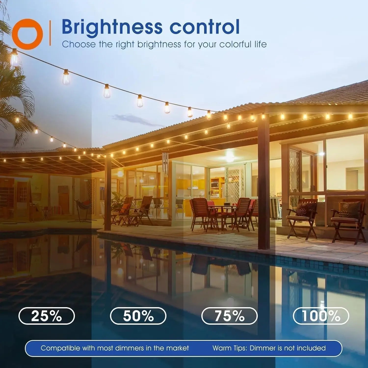 ST38 Outdoor LED String Lights — Dimmable, Shatterproof, Waterproof