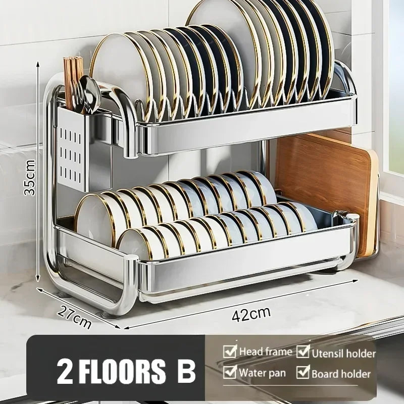 Stainless Steel Multilayer Dish Drying Rack — Rustproof, Space-Saving