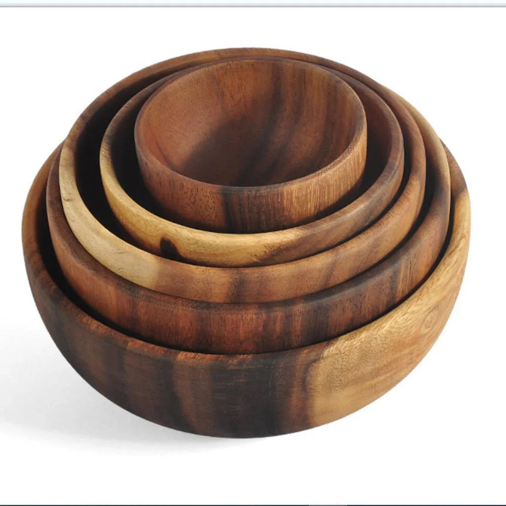 Natural Acacia Wood Salad Bowl — Handmade, Multiple Sizes