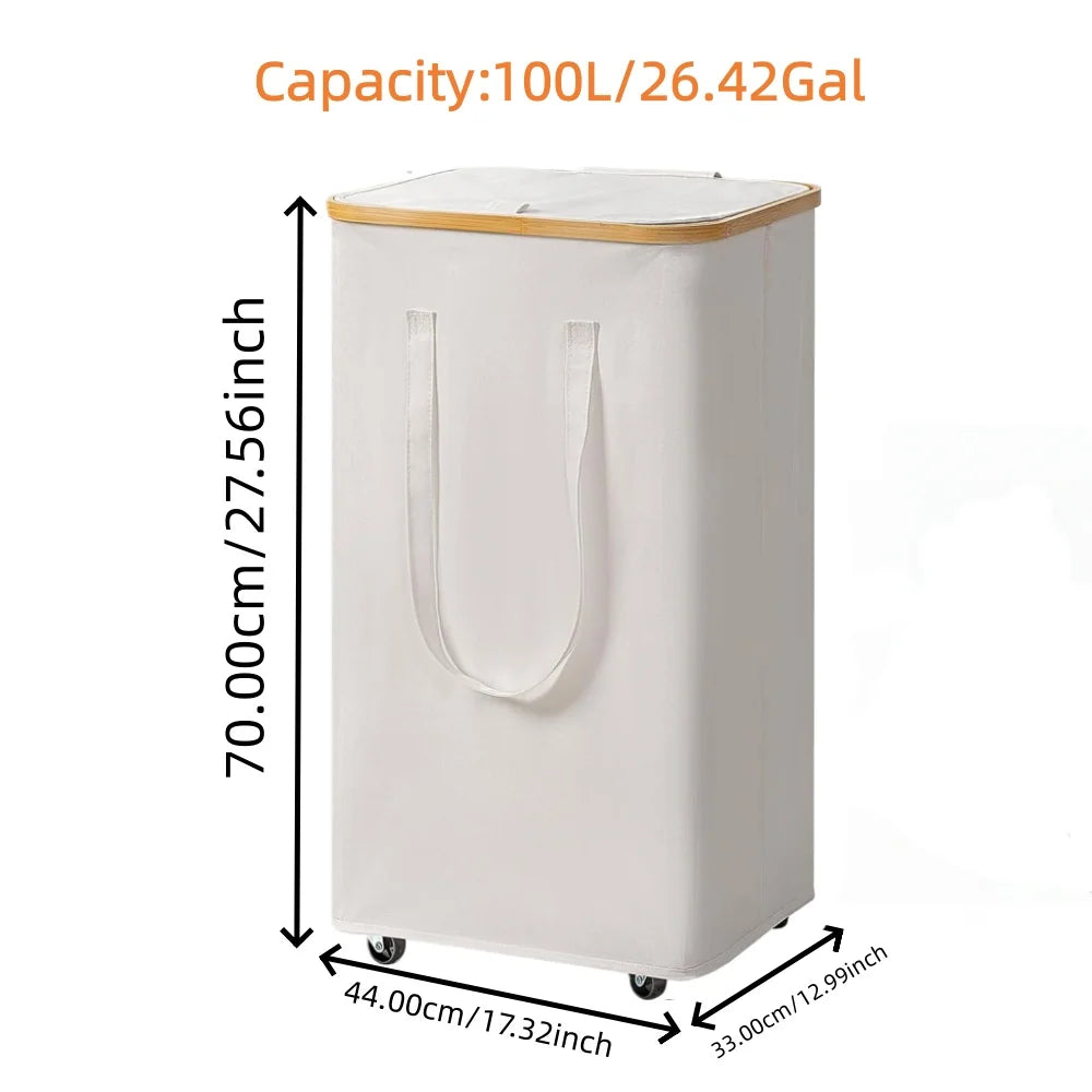 Foldable Laundry Basket with Wheels & Detachable Liner