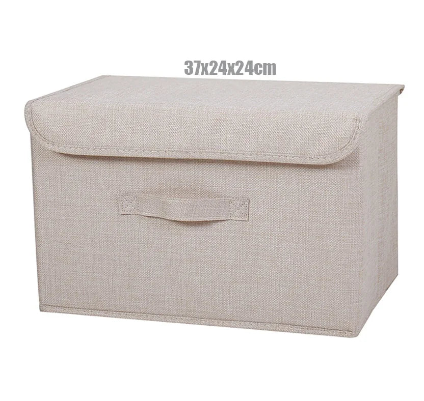 Foldable Cotton Linen Storage Basket with Lid