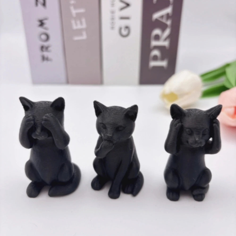 Three Wise Cats Minimalist Sculpture Set — See, Hear & Speak No Evil