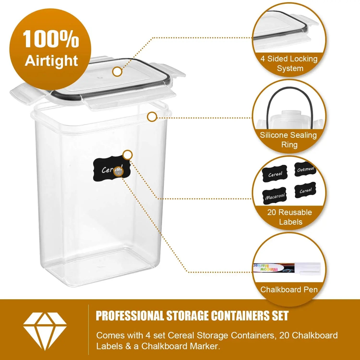 BPA-Free Airtight Food Containers Set — 7 Pieces with Labels & Pen
