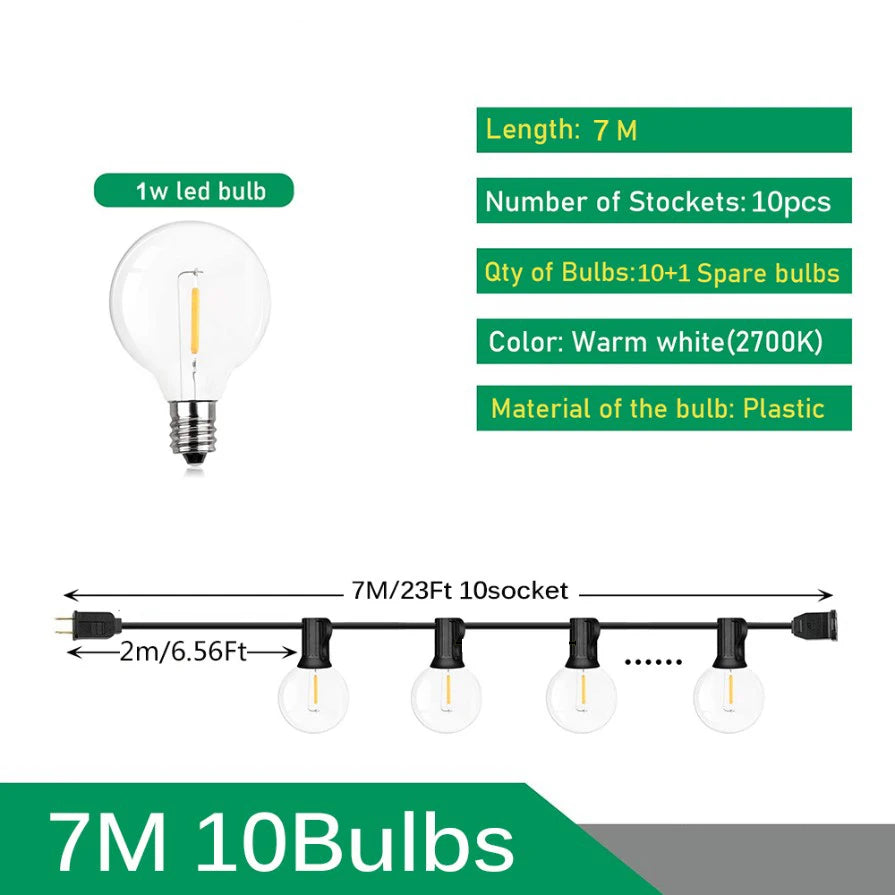 G40 Globe Festoon Outdoor String Lights — Warm White, Dimmable