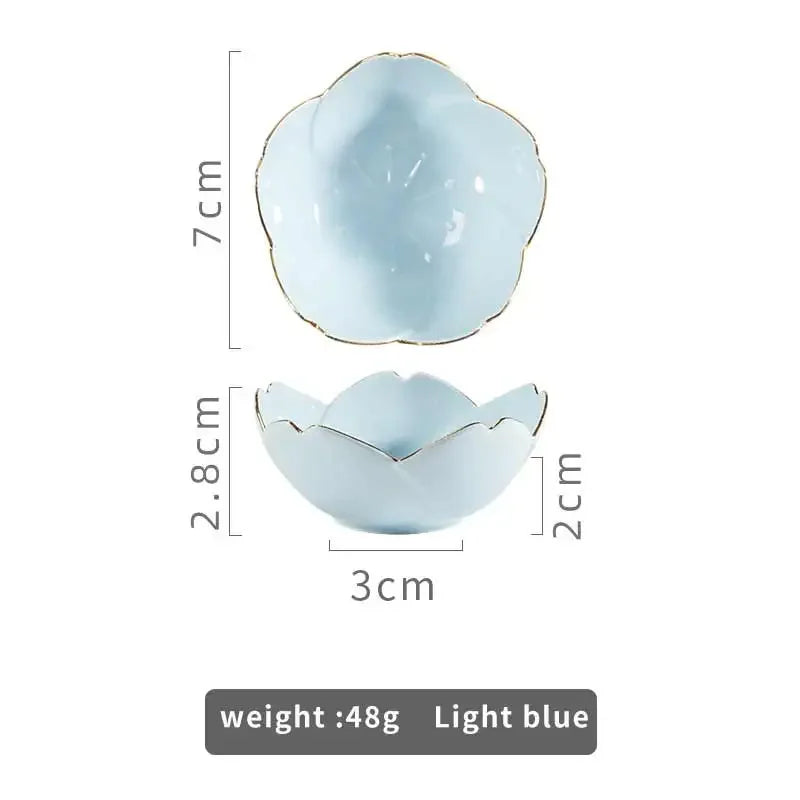 Sakura Ceramic Sauce Dish — Nordic Style, Gold Border, Set Options