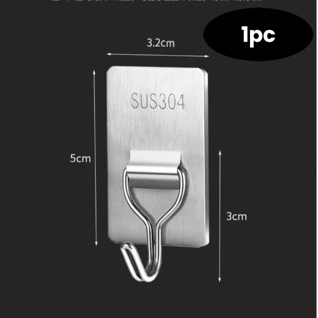 Self-Adhesive 304 Stainless Steel Wall Hook — Towel & Coat Hanger
