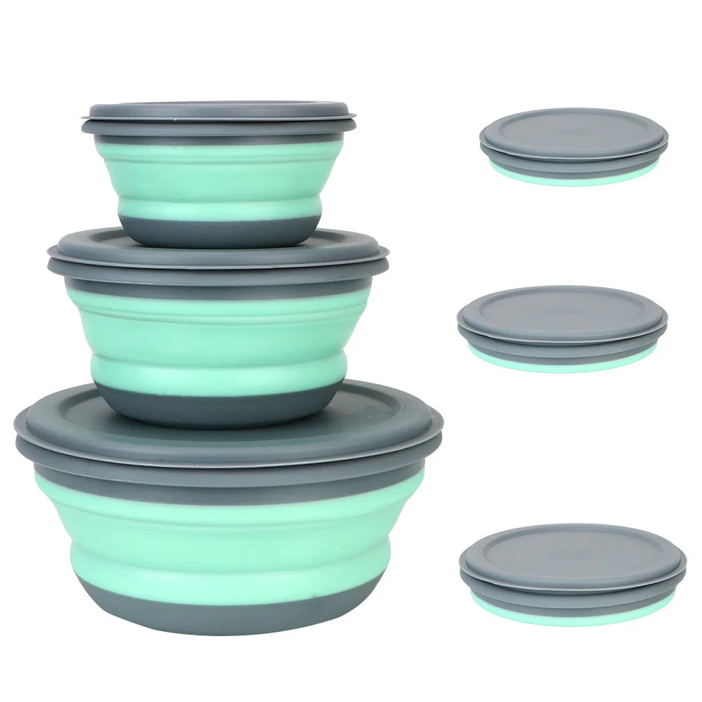 Silicone Foldable Lunch Box Bowl — Set of 3, Portable for Camping & Picnic