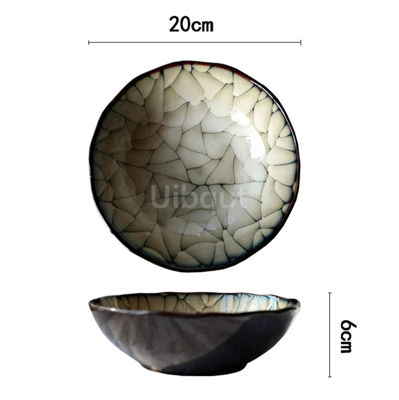 Large Underglaze Ceramic Noodle Bowl — Japanese Style, Floral Pattern