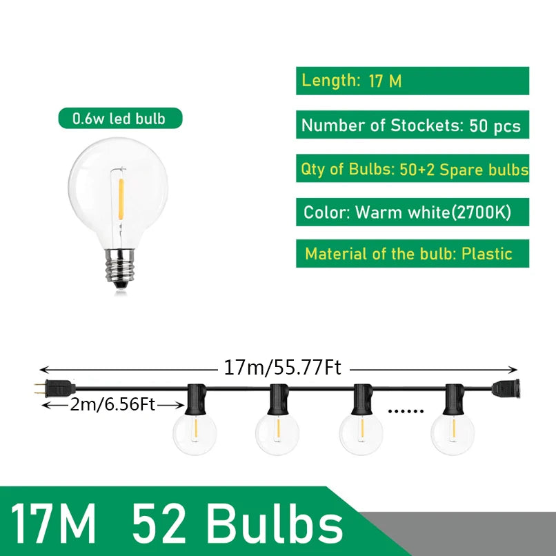G40 Globe Festoon Outdoor String Lights — Warm White, Dimmable